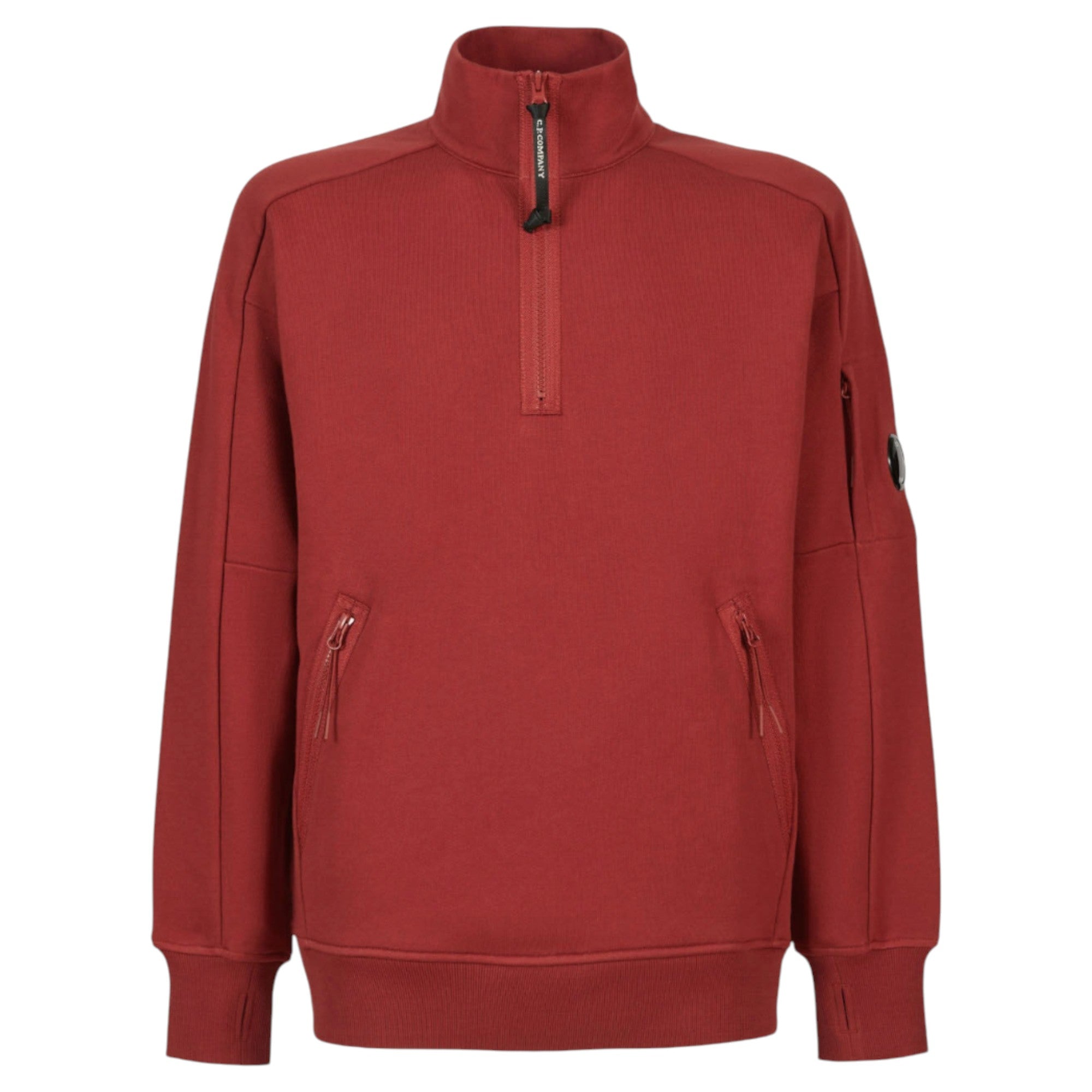 C.P. Company Diagonal Raised Fleece 1/4 Zip Lens Red Sweatshirt
