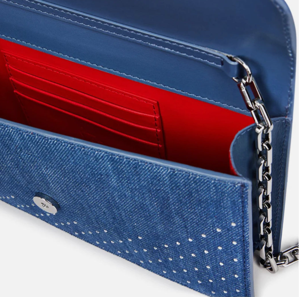 Christian Louboutin Denim Rhinestone Clutch in Cobalt Blue