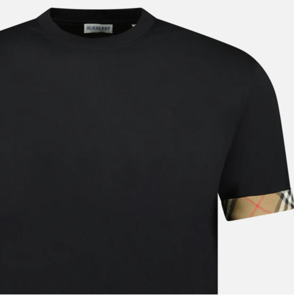 Burberry 'Ellison' Organic Cotton Check Sleeve Black