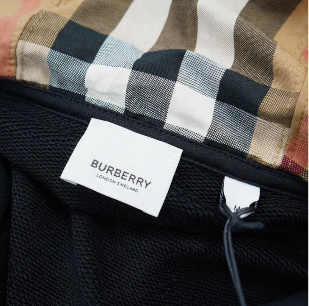 Burberry 'Hove' check Hood Embroidery Logo Hoodie Zip Sweatshirt Black