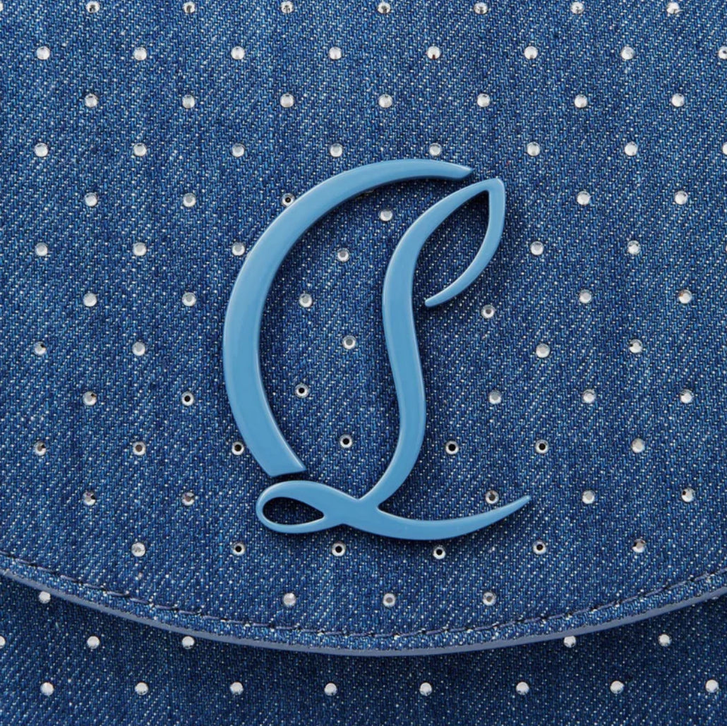 Christian Louboutin Denim Rhinestone Clutch in Cobalt Blue