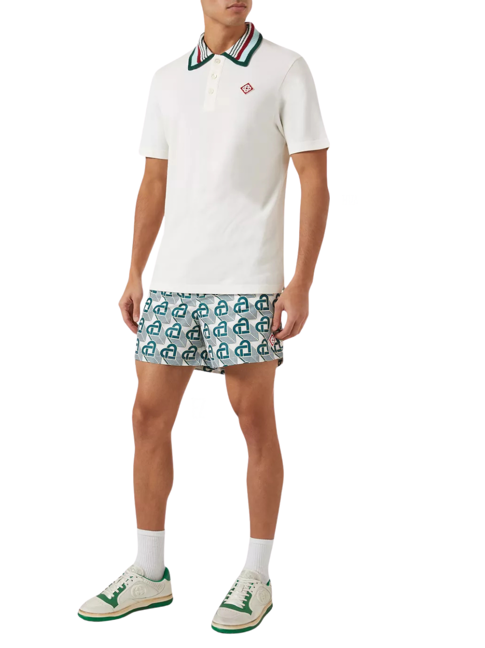 Casablanca Heart Monogram-Printed SwimShorts Green/White