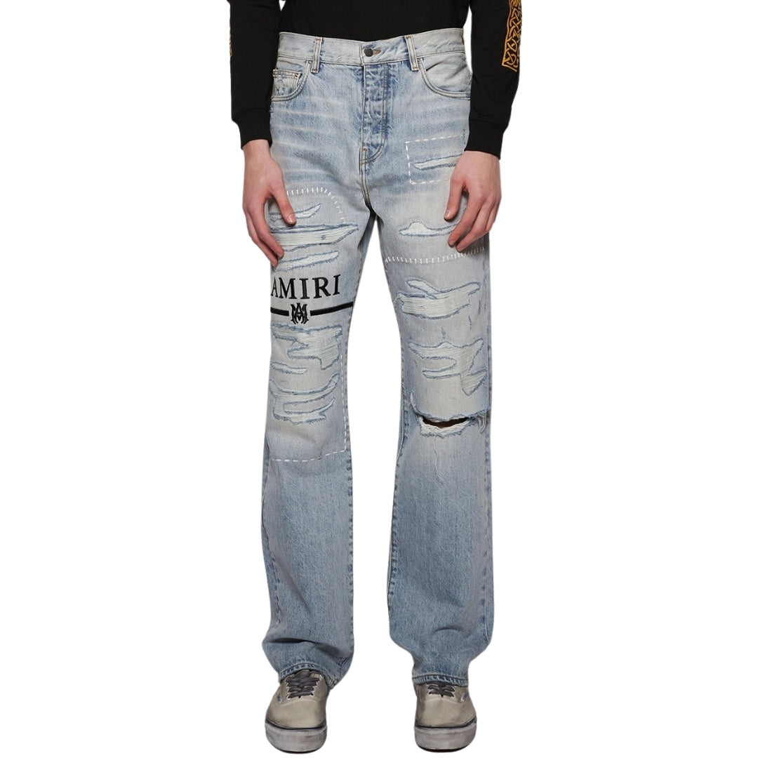 Amiri MA Bar Logo Straight Fit Stone indigo Blue Denim Jeans W31 L32 / 32L