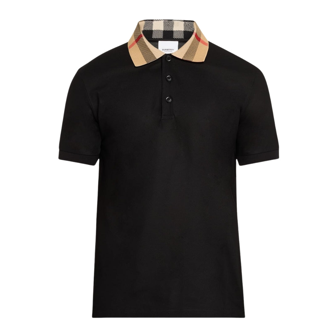 Burberry Check Collar Black Polo Shirt S