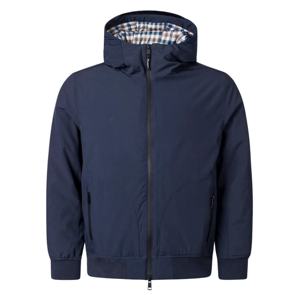 Aquascutum Active Hooded Jacket Navy Fw23 Jk008 11 Navy Blue Jacket Mens - Style Centre Wholesale