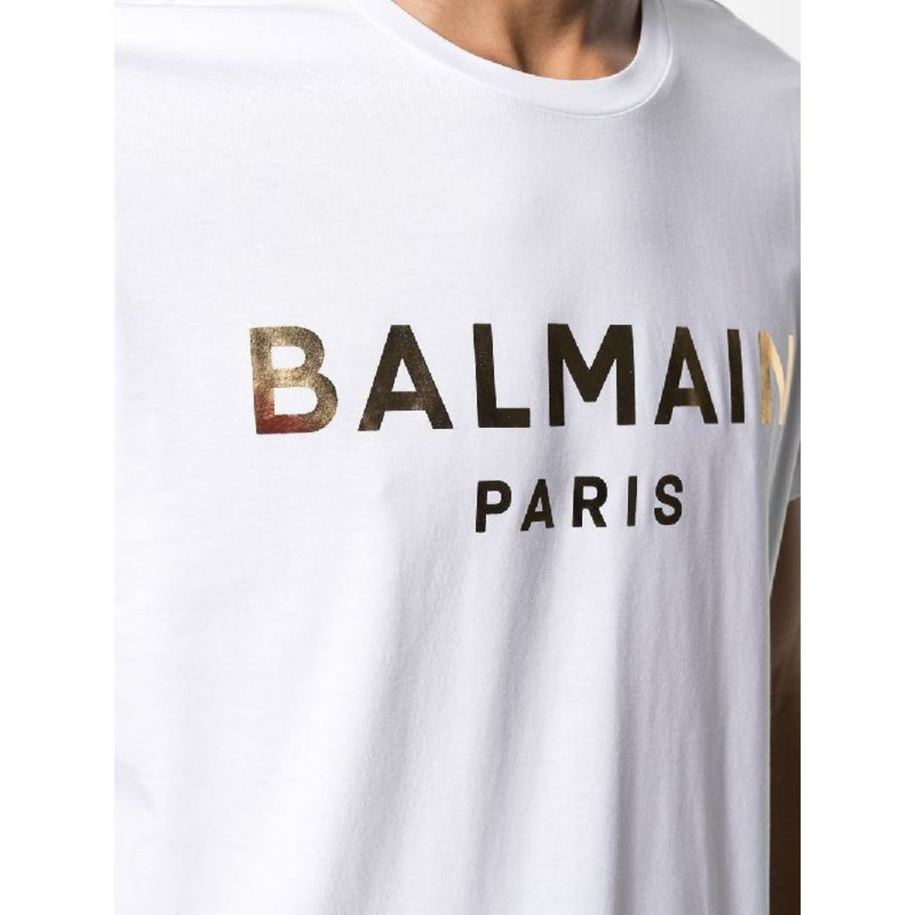 BALMAIN AH1EF000BB29 Balmain Paris Gold Foil Logo White T-Shirt GAD WHITE GOLD T-SHIRT MALE S