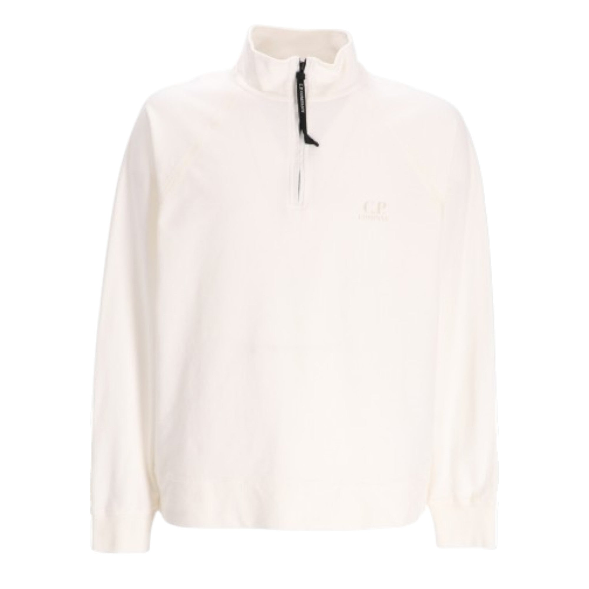C.P. Company Cotton Manlight Fleece 1/4 Zip White Printed Logo Sweatshirt