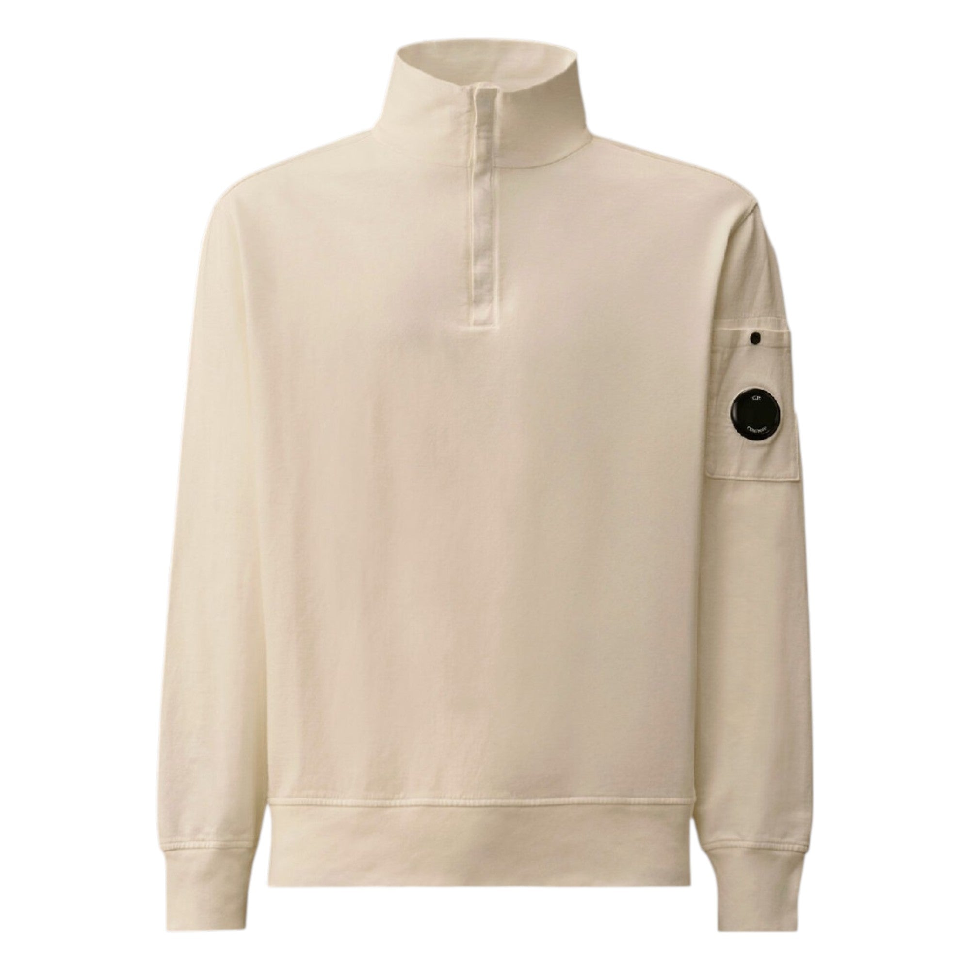 C.P. Company Light Fleece Half Zip Lens Gauze White Sweatshirt