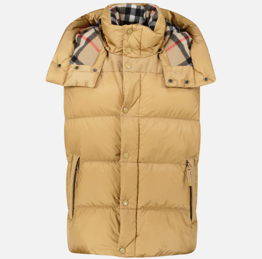 Burberry 'Leeds' Detachable Sleeve Hooded Down Jacket Warm Honey