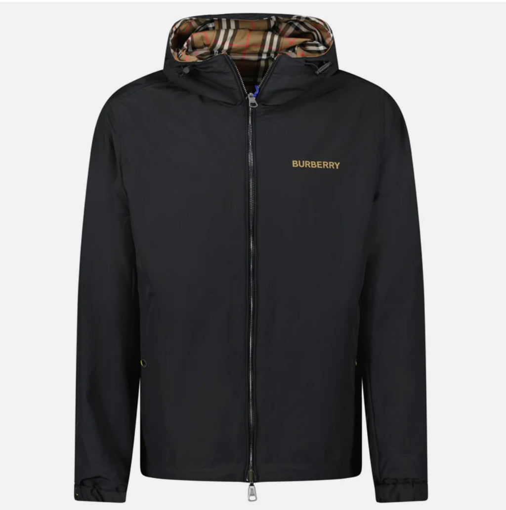 Burberry 'Stanford' Zip-Up Check Reversible Hooded Jacket Black & Check