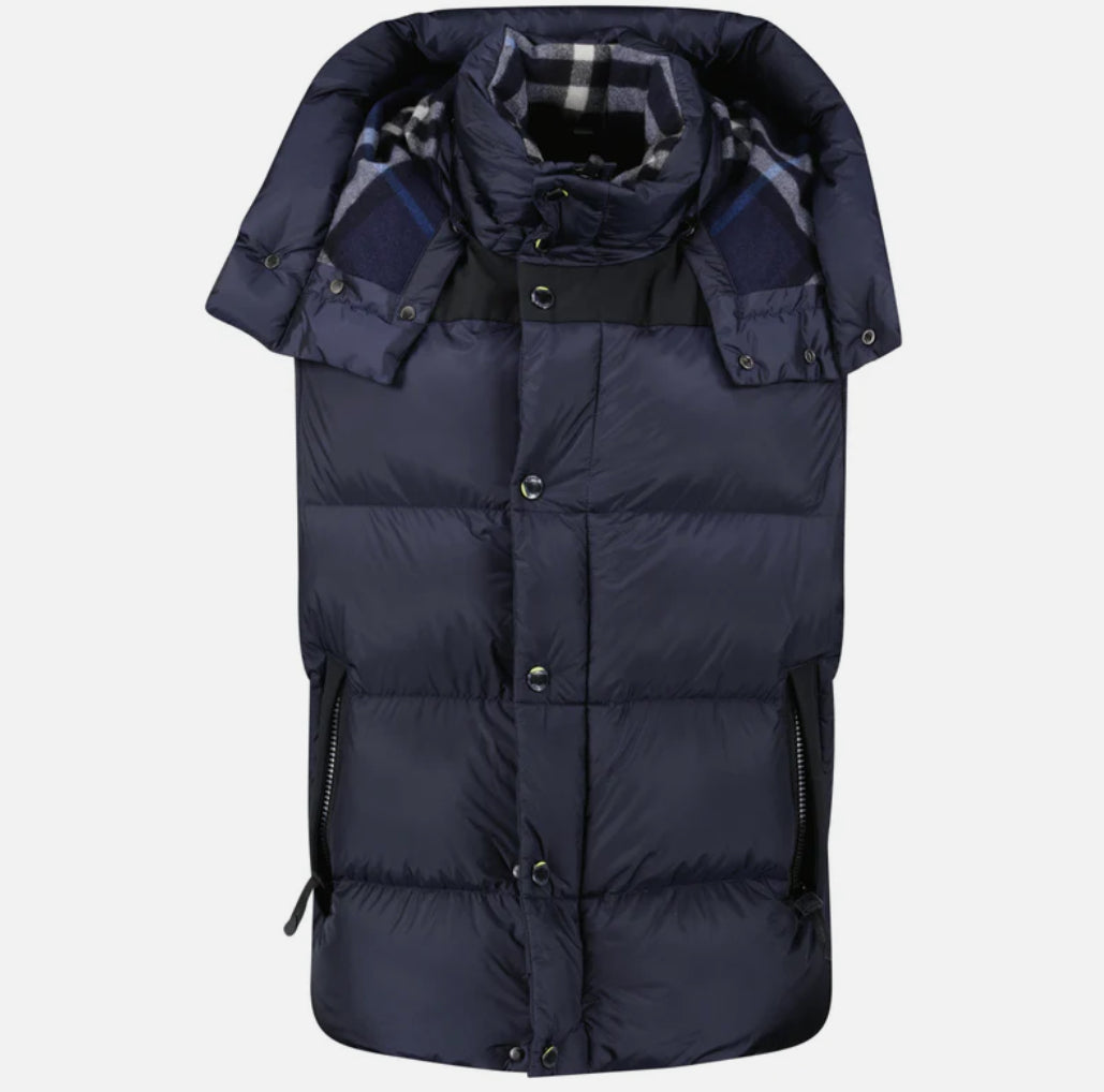 Burberry 'Leeds' Detachable Sleeve Hooded Down Jacket Navy