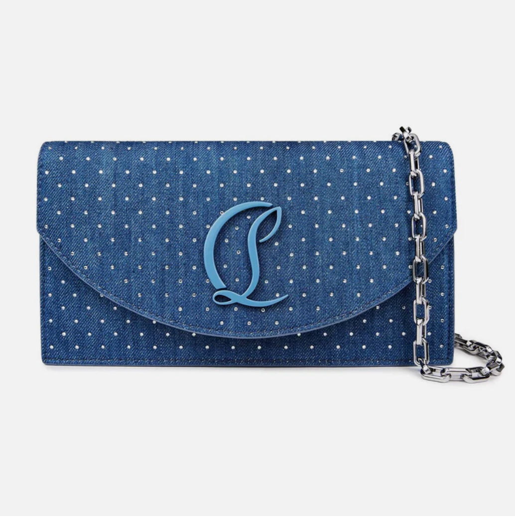 Christian Louboutin Denim Rhinestone Clutch in Cobalt Blue