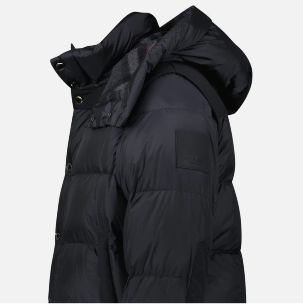 Burberry 'Leeds' Detachable Sleeve Hooded Down Jacket Black