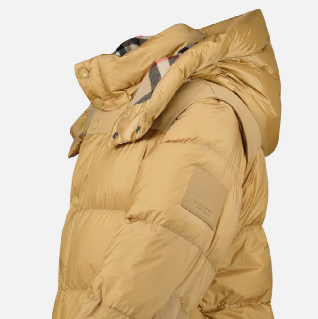 Burberry 'Leeds' Detachable Sleeve Hooded Down Jacket Warm Honey