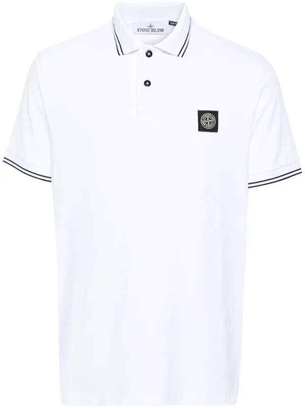 Stone Island Organic Cotton Elastane Pique white Polo Shirt