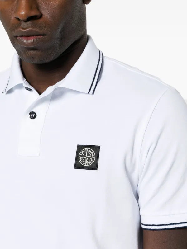 Stone Island Organic Cotton Elastane Pique white Polo Shirt