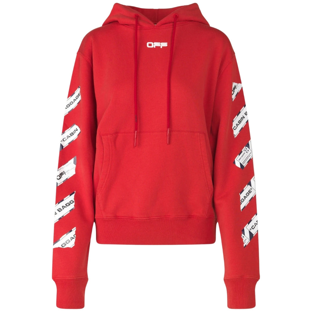 Off White Airport Tape Diag Red Hoodie - Style Centre Wholesale