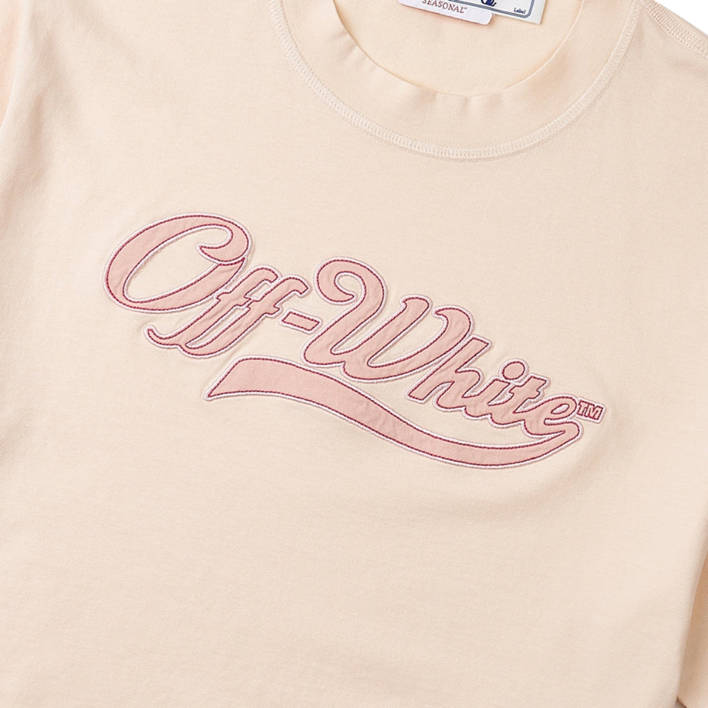 Off-White Embroidered Baseball Logo Crop Tee Beige XS