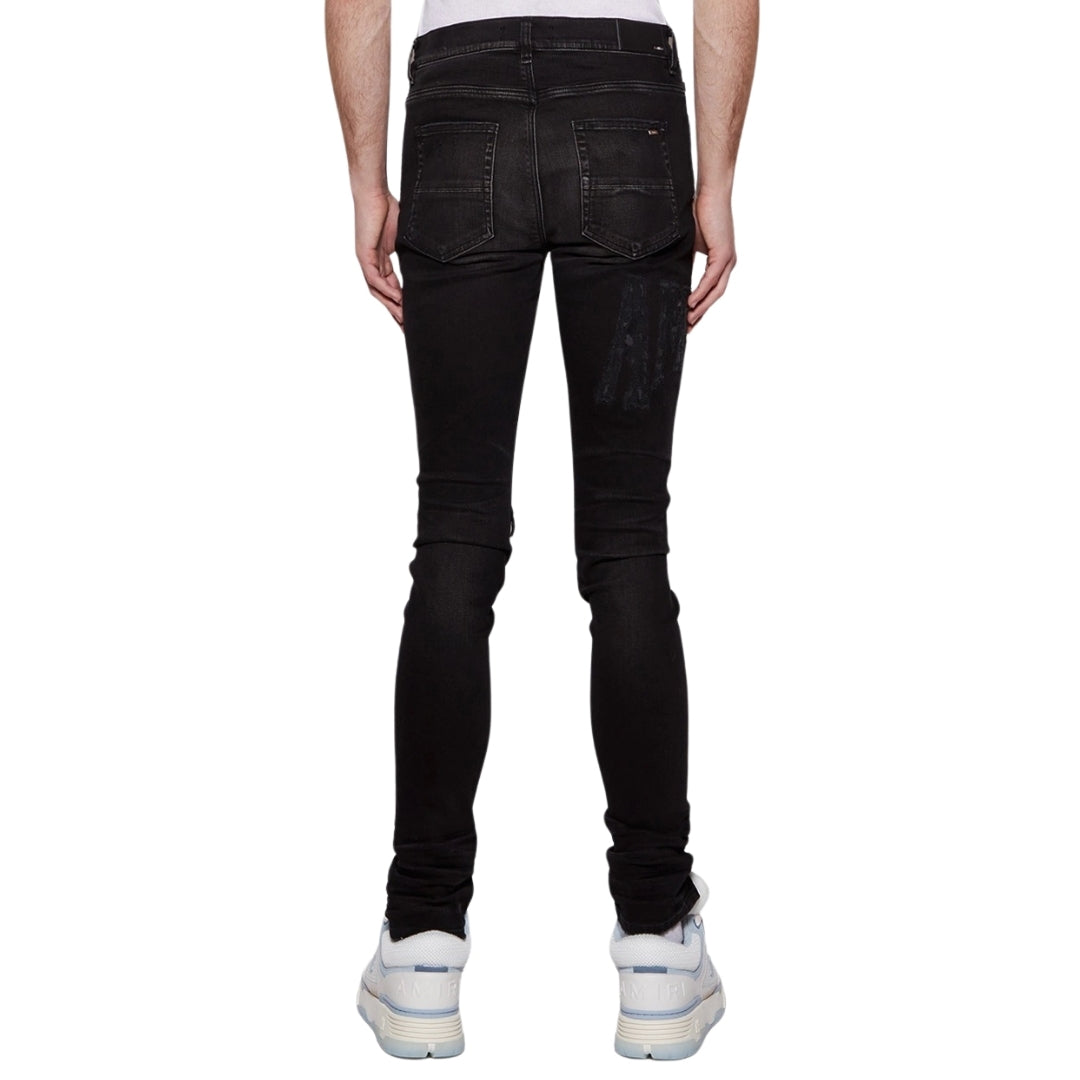 Amiri Slim Fit Distressed Amiri Logo Aged Black Denim Jeans W31 L32 / 32L