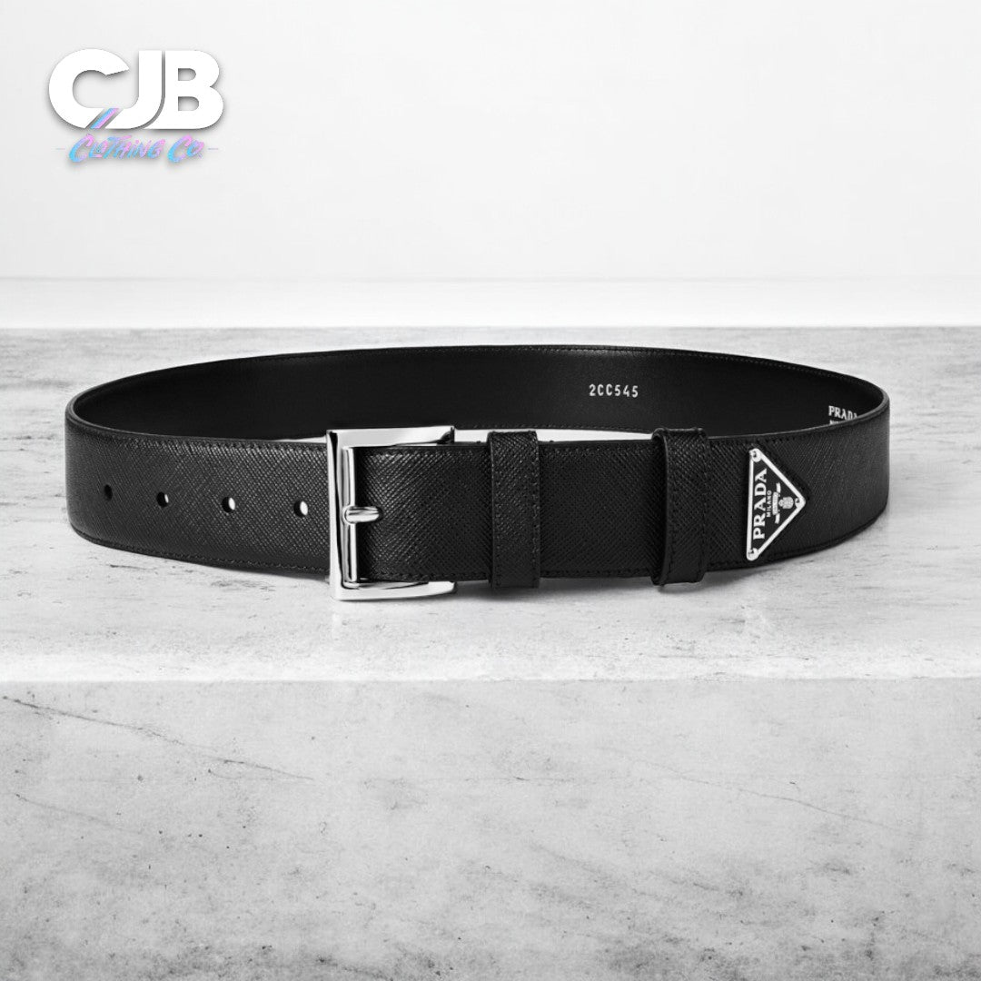 Prada Triangle Logo Black Mens Belt