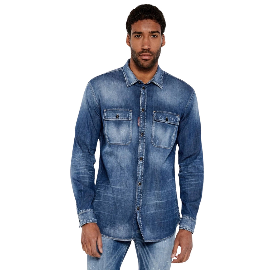 Dsquared2 Relax Dan Worker Pocket Shirt Navy Blue W32