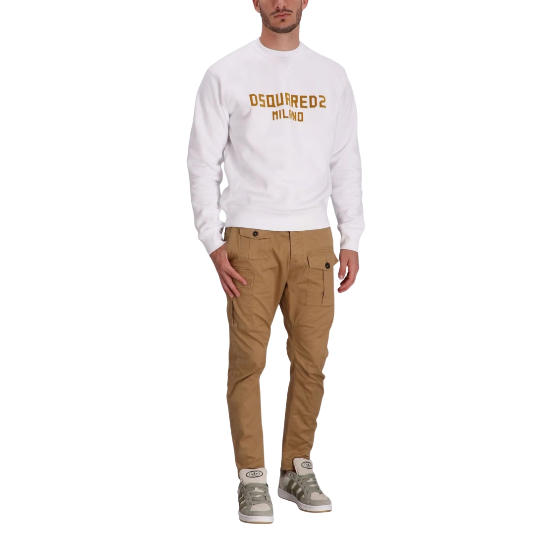 Dsquared2 Cool Fit Dsquared2 Milano Sweatshirt White Ochre Print S
