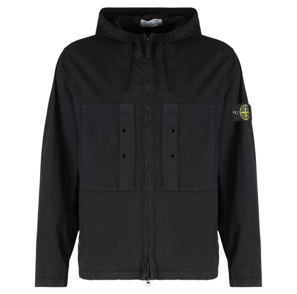 Stone Island, Supima Cotton Twill Stretch-TC Hooded Black Jacket