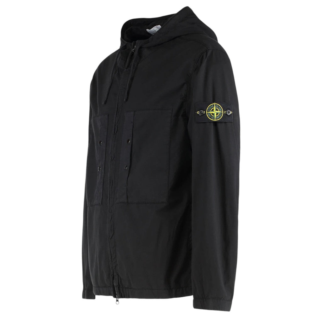 Stone Island, Supima Cotton Twill Stretch-TC Hooded Black Jacket