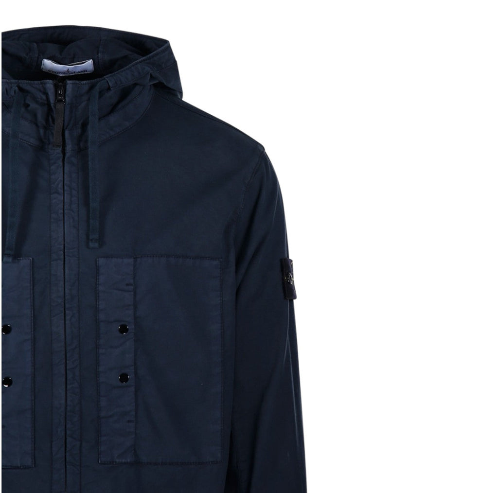 Stone Island, Supima Cotton Twill Stretch-TC Hooded Navy Jacket