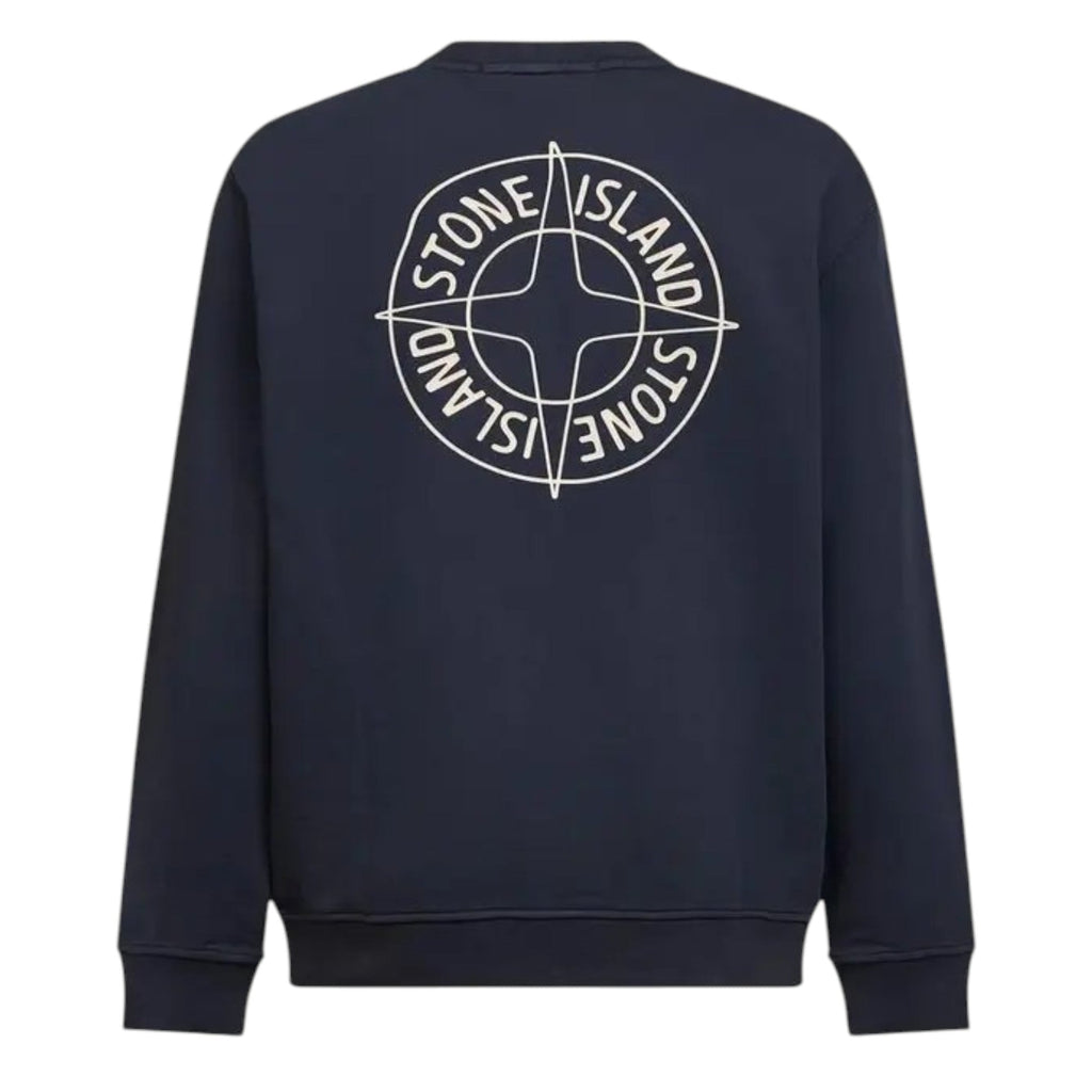 Stone Island Cotton Fleece Compass Logo Print Navy Sweatshirt
