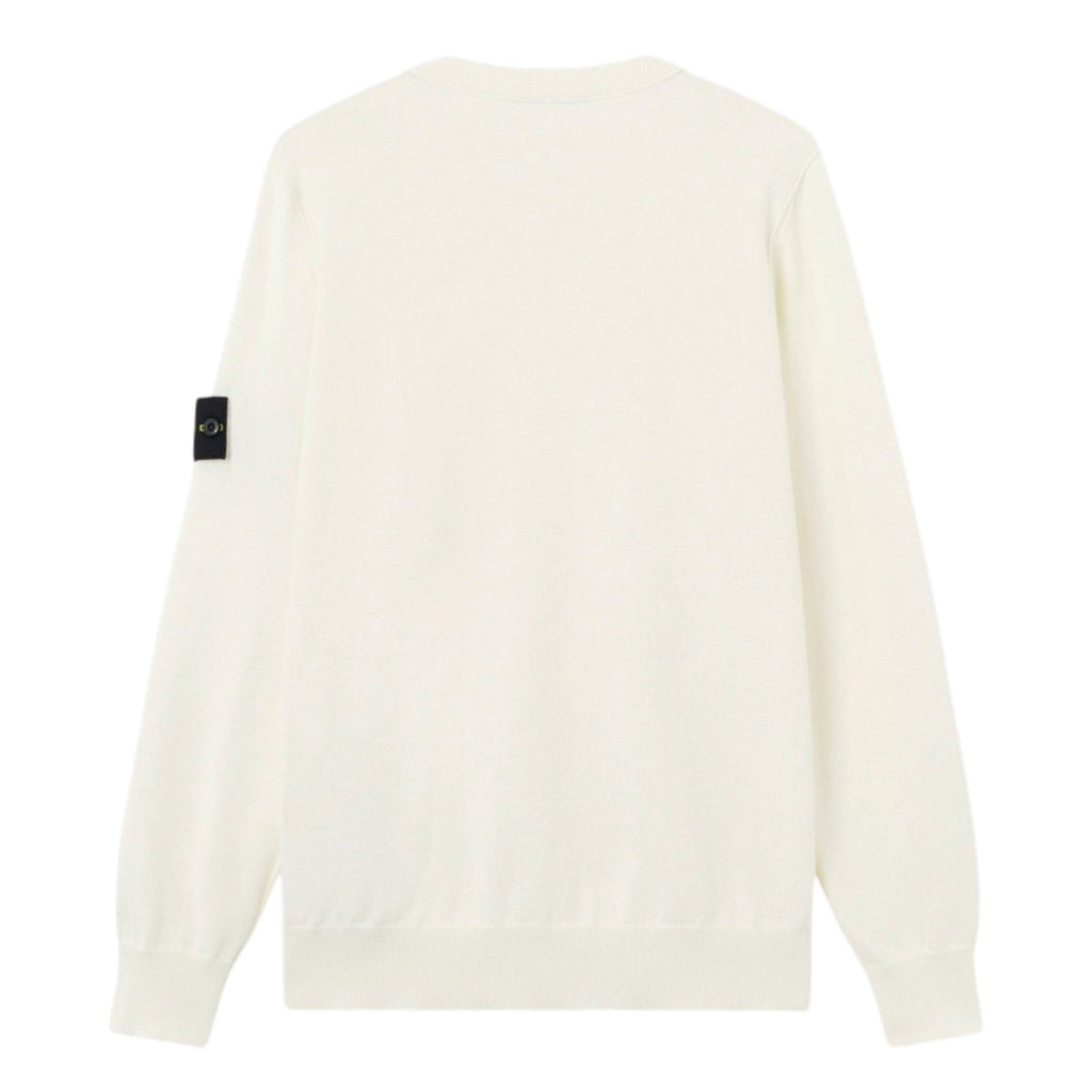 Stone Island Soft Organic Cotton Ribbed Neckline Ivory Sweatshirt