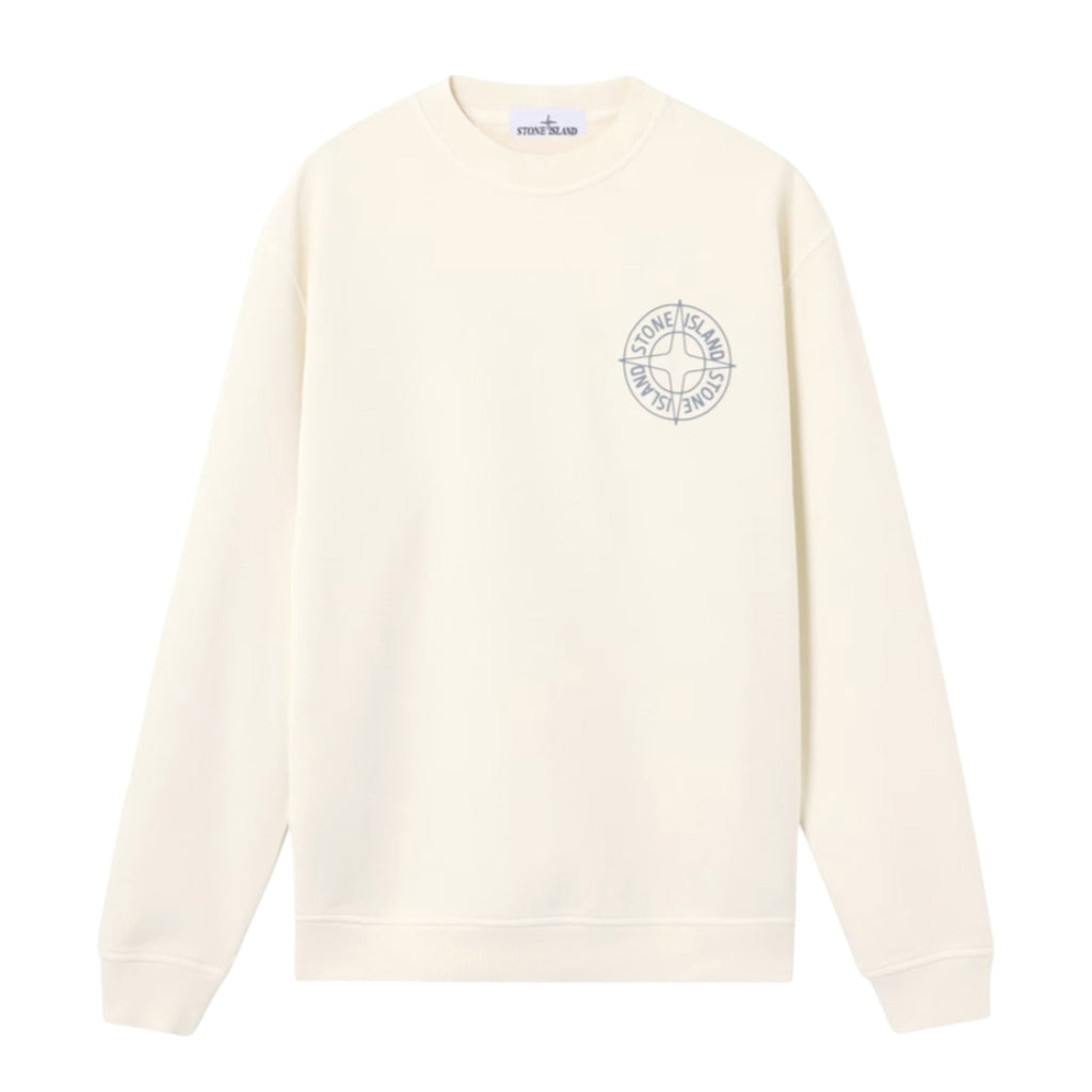 Stone Island Cotton Fleece Compass Logo Print Ivory Sweatshirt