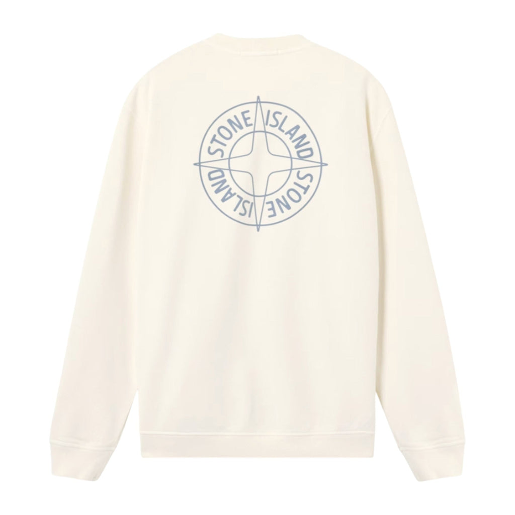 Stone Island Cotton Fleece Compass Logo Print Ivory Sweatshirt