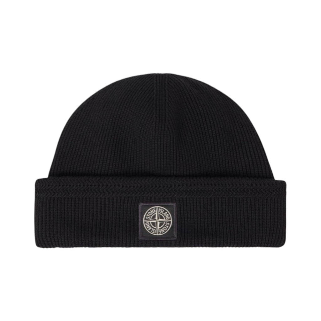 Stone Island Ribbed Organic Cotton Black Beanie Hat