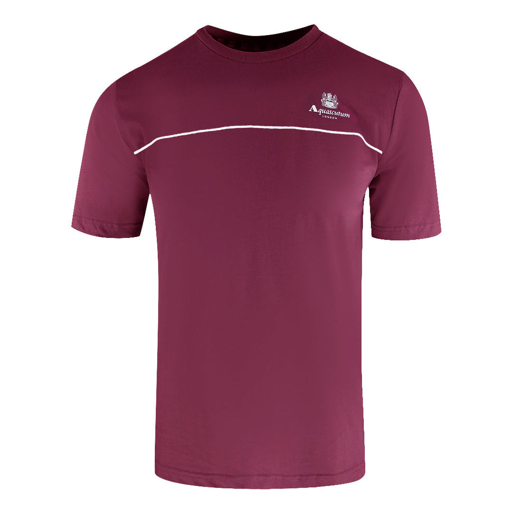 Aquascutum Active Piping Design Burgundy T-Shirt TS005 26 - Style Centre Wholesale