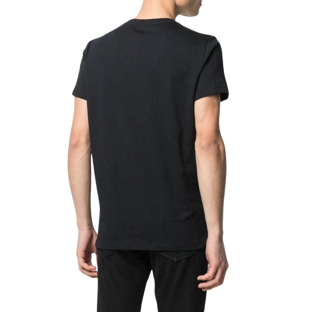 BALMAIN VH1EF000G016 Balmain Paris Rainbow Multi Logo Black T-Shirt AAA BLACK T-SHIRT MALE S