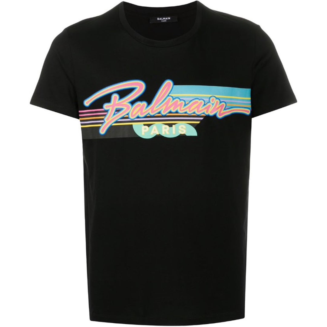 BALMAIN VH1EF000G039 Balmain Paris Retro Logo Black T-Shirt 0FA BLACK T-SHIRT MALE S