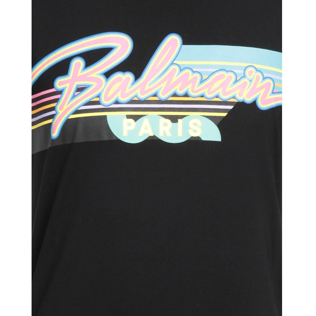BALMAIN VH1EF000G039 Balmain Paris Retro Logo Black T-Shirt 0FA BLACK T-SHIRT MALE S