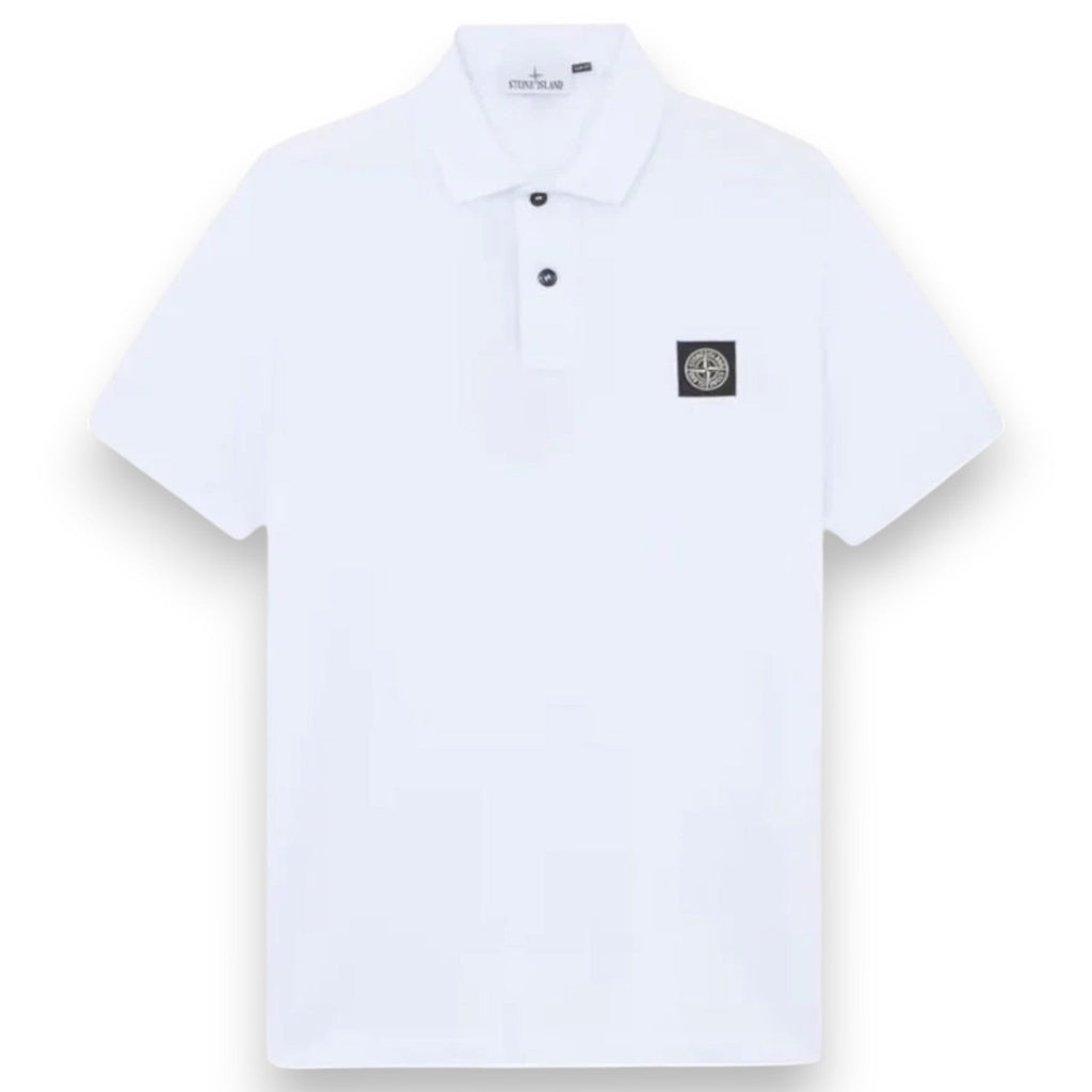 Stone Island, Slim Fit White Polo Shirt with Compass Patch