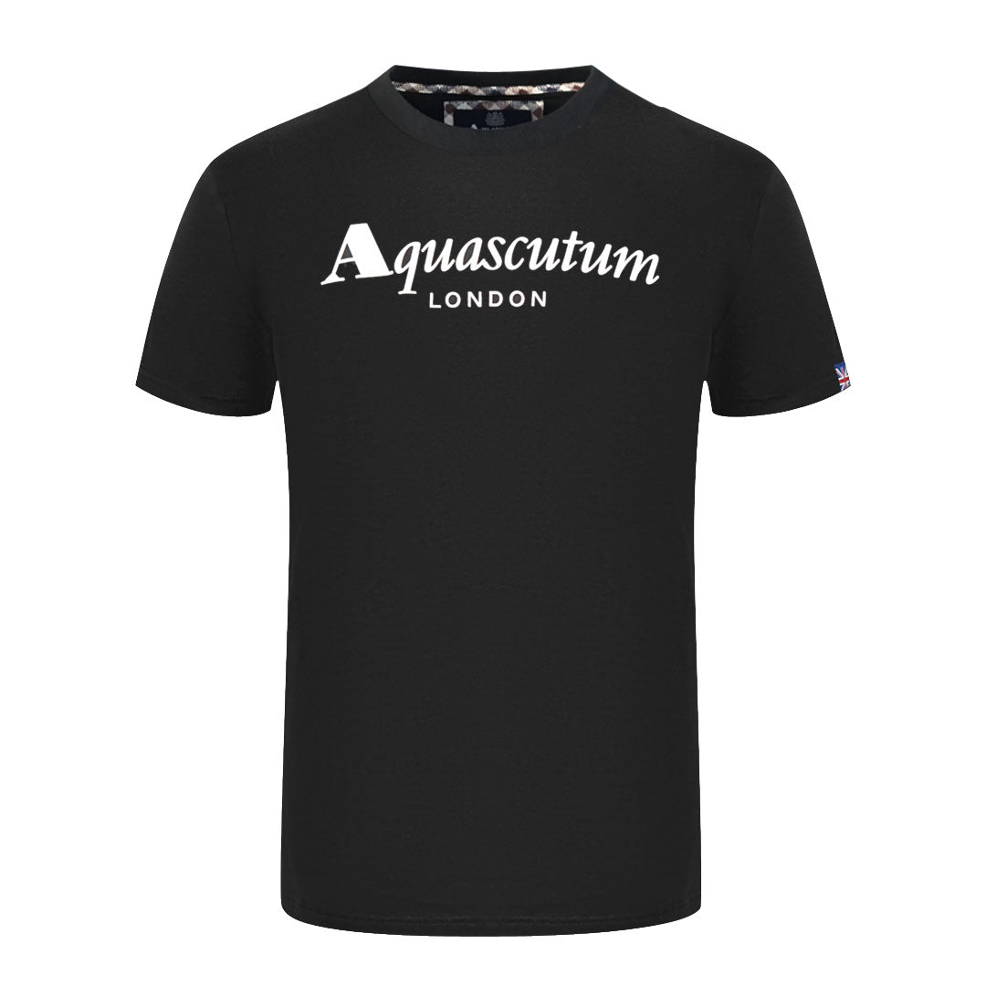 Aquascutum London Brand Logo Black T-Shirt T00323 99 - Style Centre Wholesale