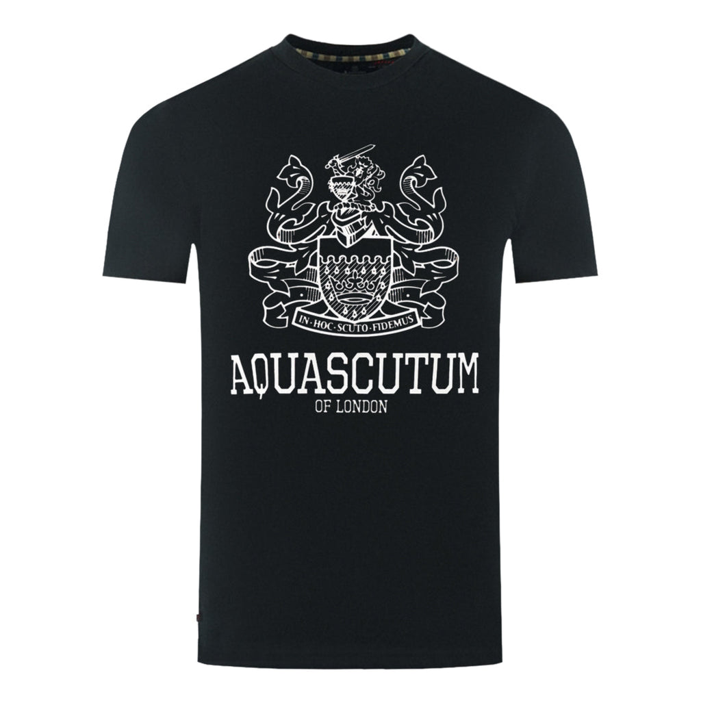 Aquascutum Large Bold London Aldis Brand Logo Black T-Shirt TS006 16 - Style Centre Wholesale